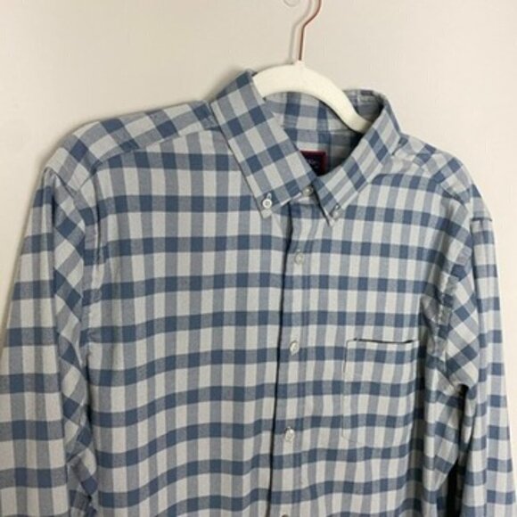 Untuckit Flannel Plaid Button Down Long Sleeve Shirt Blue Mens Large - Picture 2 of 6